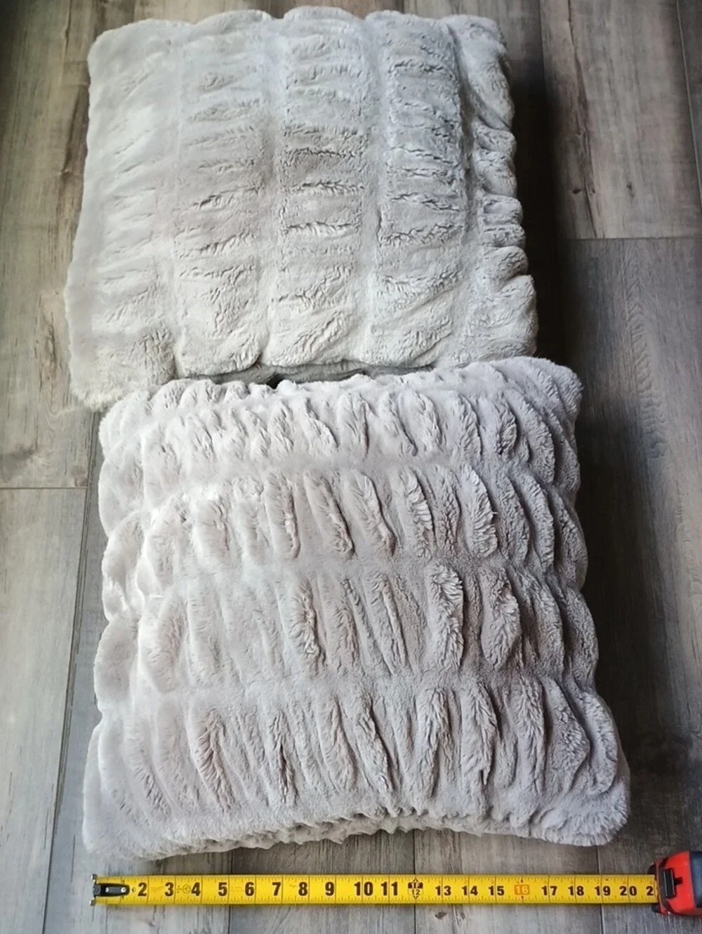 Pottery Barn Plush Faux Fur Pillows - Gray With Down Inserts